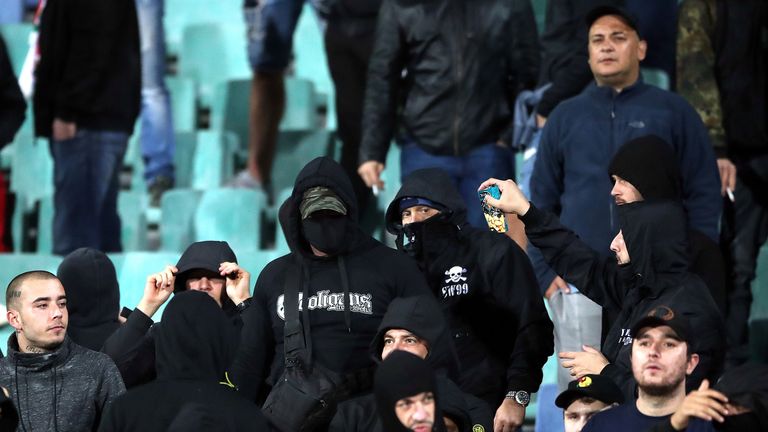 Bulgaria supporters in the stands during the Euro 2020 qualifier vs England in Sofia