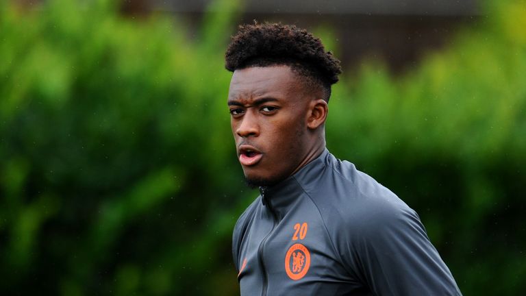 Callum Hudson-Odoi during training on the eve of Chelsea's UEFA Champions League match against Lille