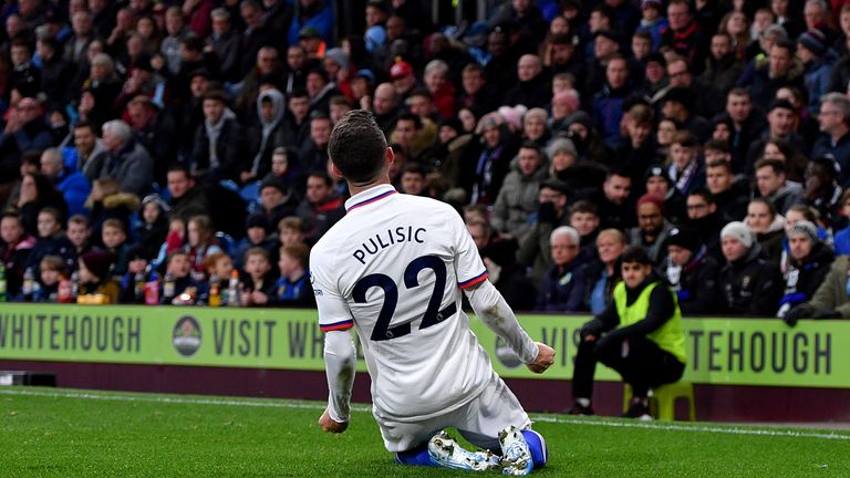 Chelsea's Christian Pulisic celebrates scoring his first goal at Burnley