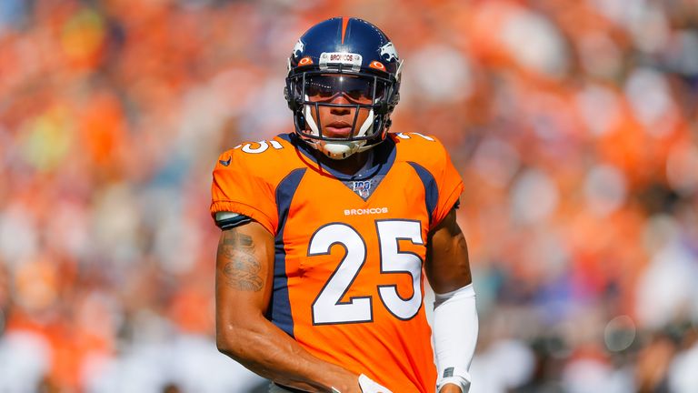 DENVER, CO - SEPTEMBER 29:  Cornerback Chris Harris #25 of the Denver Broncos  stands on the field against the Jacksonville Jaguars during the first quarter at Empower Field at Mile High on September 29, 2019 in Denver, Colorado. The Jaguars defeated the Broncos 26-24. (Photo by Justin Edmonds/Getty Images)