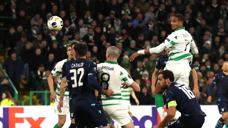 Celtic's Christopher Jullien scoring the winner against Lazio in the Europa League