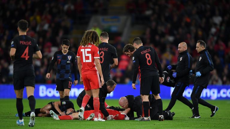 Daniel James receiving treatment on the pitch