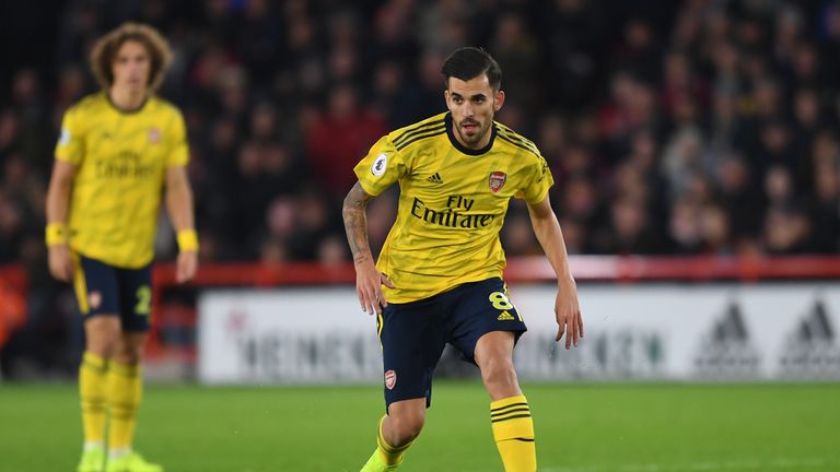 Dani Ceballos in action for Arsenal away to Sheffield United