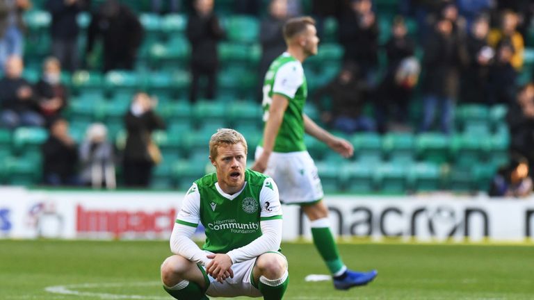 Daryl Horgan at full-time after the 2-2 draw between Hibernian and Ross County at Easter Road