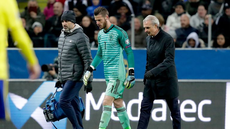 David de Gea was forced off through injury in Spain's European Qualifier in Sweden