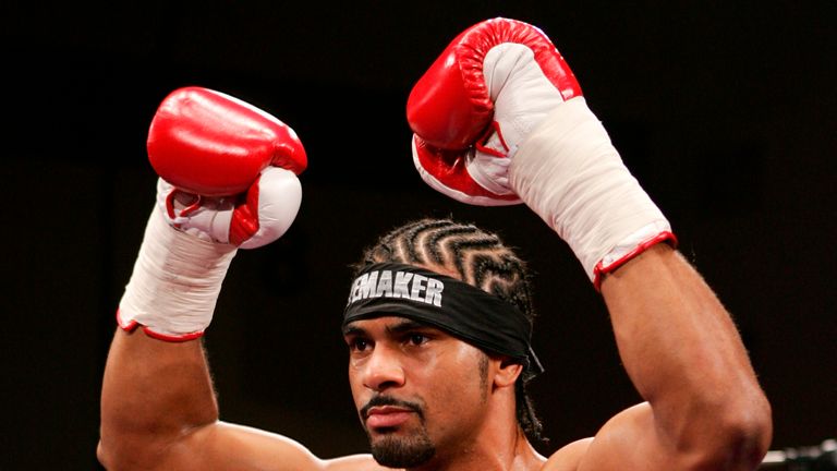 BRACKNELL, UNITED KINGDOM - DECEMBER 16:  David Haye celebrates his victory against Alexander Gurov after their European Cruiserweight Title fight at Bracknell Leisure Centre on December 16, 2005 in London, England. (Photo by John Gichigi/Getty Images) *** Local Caption *** David Haye