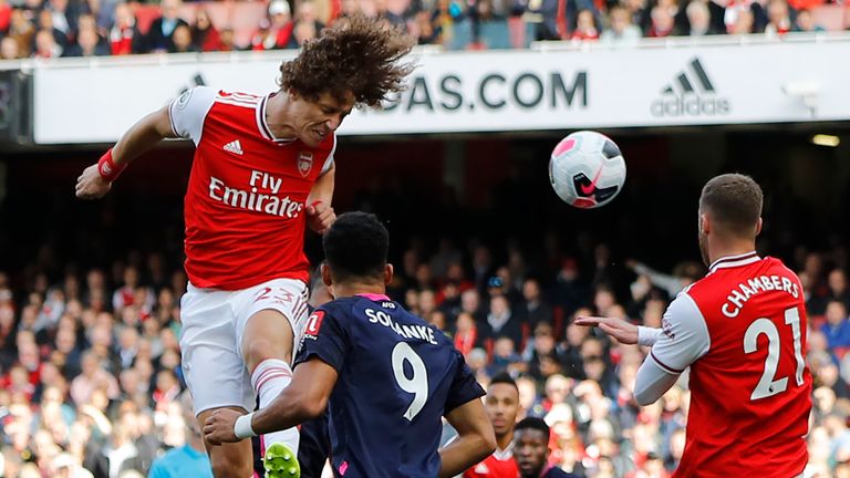 David Luiz heads Arsenal into a 1-0 lead