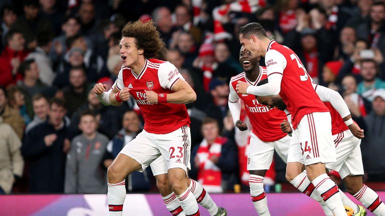 David Luiz celebrates afer making it 2-0 vs Crystal Palace