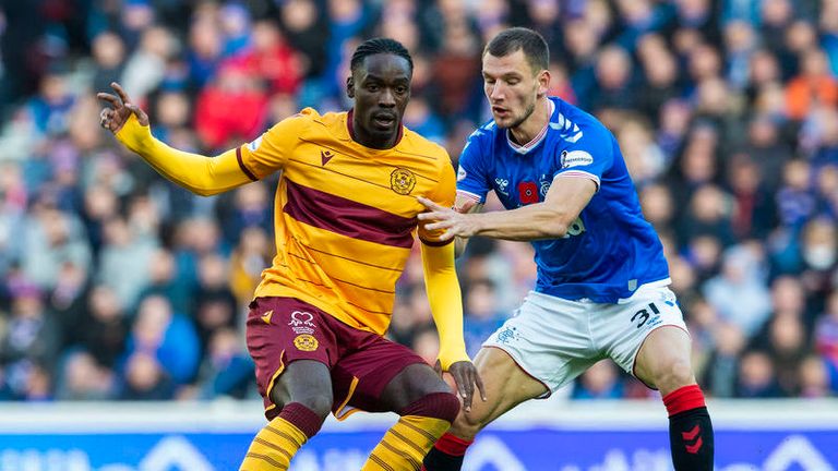 Devante Cole in action for Motherwell against Rangers at Ibrox