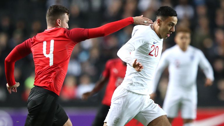 Dwight McNeil on the ball for England U21s