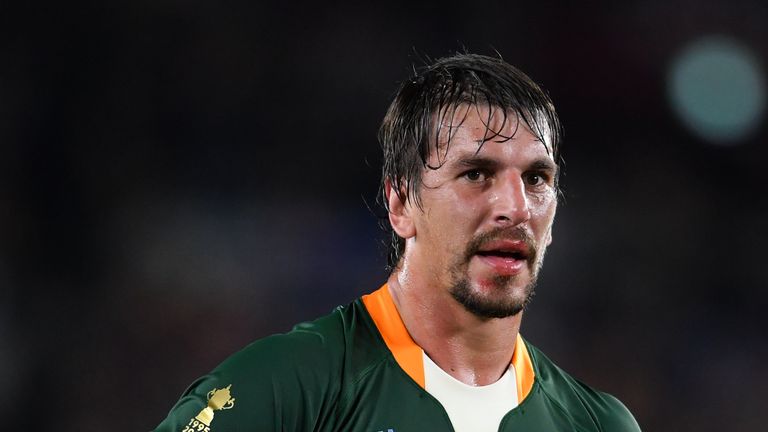 YOKOHAMA, JAPAN - SEPTEMBER 21: South Africa's Eben Etzebeth looks on during the Rugby World Cup 2019 Group B game between New Zealand and South Africa at International Stadium Yokohama on September 21, 2019 in Yokohama, Kanagawa, Japan. (Photo by Ashley Western/MB Media/Getty Images)