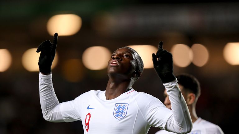 Eddie Nketiah celebrates his goal against Austria U21s