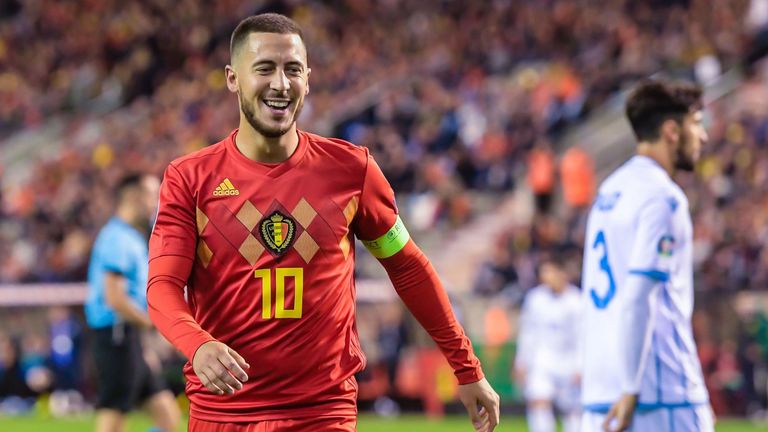 Eden Hazard of Belgium during the UEFA EURO 2020 qualifier group I match between Belgium and San Marino at the King Baudouin Stadium on October 10, 2019 in Brussels, Belgium(
