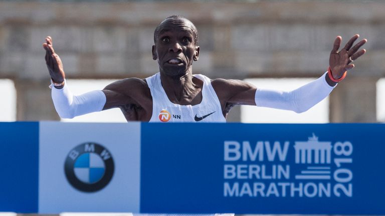 Eliud Kipchoge breaks the world marathon record at the Berlin marathon.