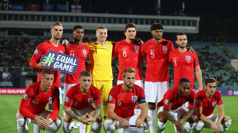 The England team line up prior to their Euro 2020 qualifier vs Bulgaria in Sofia