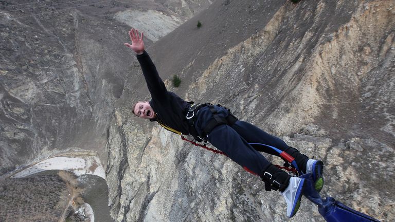 Chris Ashton bunjy jumping in Queenstown, New Zealand in 2011