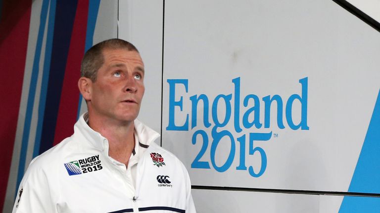 Stuart Lancaster looking o the heavens after England were knocked out of their home World Cup in 2015