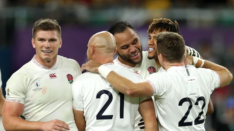 England celebrate after beating Australia in the Rugby World Cup quarter-finals. 