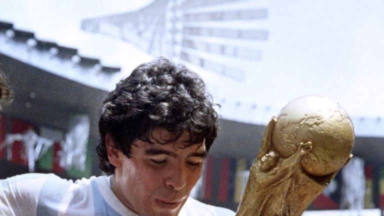 Maradona after winning the World Cup with Argentina in 1986