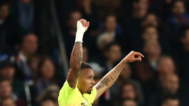 Gabriel Jesus celebrates during Manchester City's win at Crystal Palace