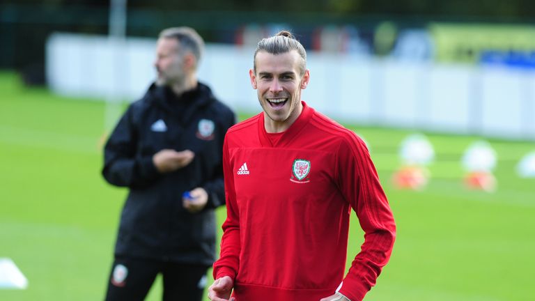 Gareth Bale of Wales in action during the Wales Training Session at The Vale Resort on October 9, 2019 in Cardiff