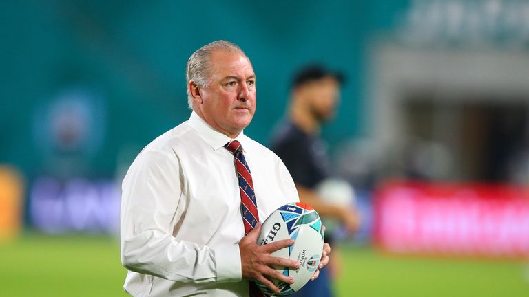 KOBE, JAPAN - SEPTEMBER 26: US Head Coach Gary Gold during the pre match warm up ahead of the Rugby World Cup 2019 Group C game between England and USA at Kobe Misaki Stadium on September 26, 2019 in Kobe, Hyogo, Japan. (Photo by Craig Mercer/MB Media/Getty Images)