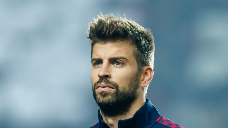Gerard Pique of FC Barcelona looks on prior to the UEFA Champions League group F match between Slavia Praha and FC Barcelona at Eden Stadium on October 23, 2019 in Prague, Czech Republic.