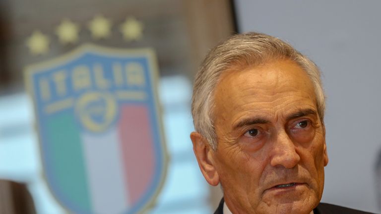 ROME, ITALY - OCTOBER 01: FIGC President Gabriele Gravina attends a press conference after the Italian Football Federation (FIGC) federal council meeting on October 01, 2019 in Rome, Italy. (Photo by Giampiero Sposito/Getty Images)