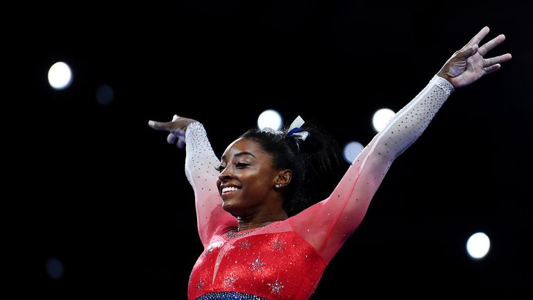 Simone Biles helped the USA win team gold at the Artistic Gymnastics World Championships in Stuttgart