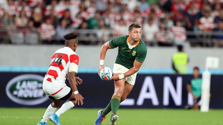 South Africa fly-half Handre Pollard in action against Japan in the Rugby World Cup