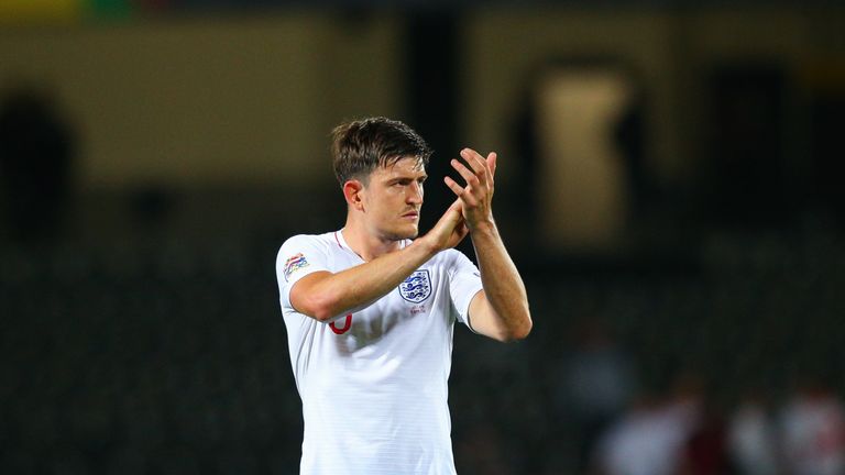 GUIMARAES, PORTUGAL - JUNE 06:  Harry Maguire of England acknowledges the fans after the UEFA Nations League Semi-Final match between the Netherlands and England at Estadio D. Afonso Henriques on June 6, 2019 in Guimaraes, Portugal. (Photo by Craig Mercer/MB Media/Getty Images)