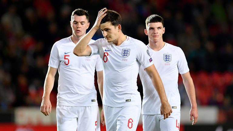 Harry Maguire looks dejected after Czech Republic's late goal