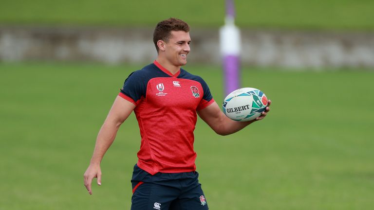 Henry Slade looks on during the England training session held at Fuchu Asahi Football Park on October 04, 2019 in Tokyo, Japan. 