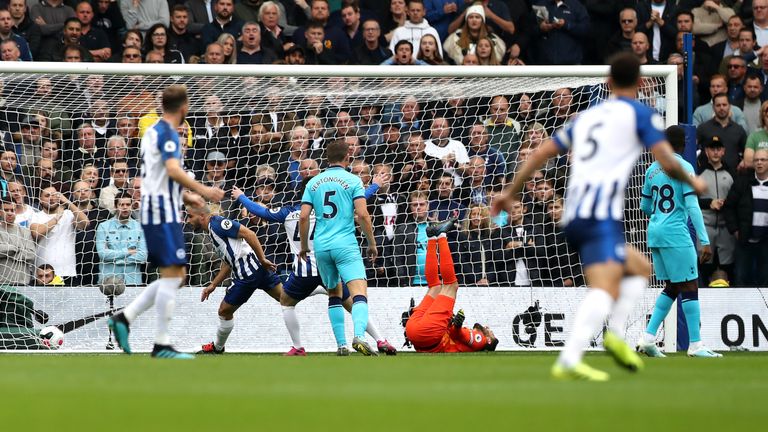 Tottenham keeper Hugo Lloris was injured as Brighton scored 