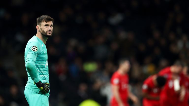 A dejected Hugo Lloris after Bayern Munich score seven away at Spurs