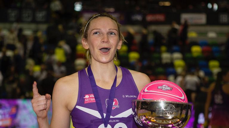 Jo Harten celebrates after winning the British Fast5 All-Stars 