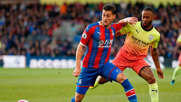 Joel Ward and Raheem Sterling in action at Selhurst Park