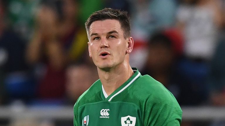 Ireland&#39;s fly-half Jonathan Sexton looks up during the Japan 2019 Rugby World Cup Pool A match between Ireland and Scotland at the International Stadium Yokohama in Yokohama on September 22, 2019