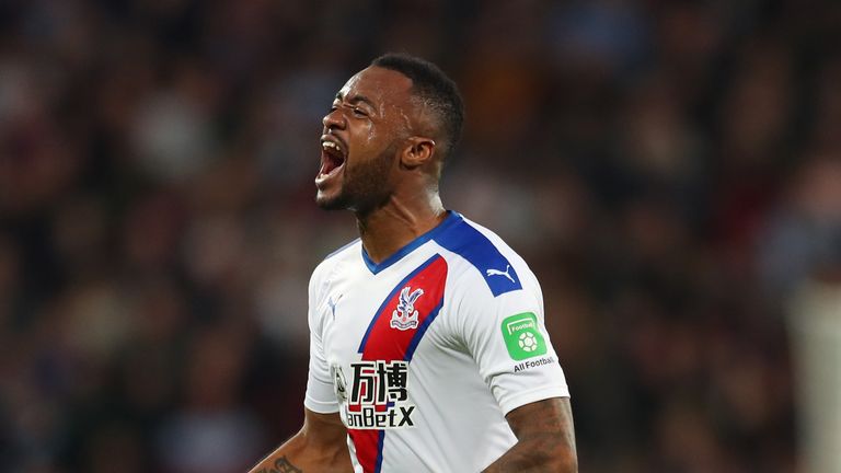 Jordan Ayew of Crystal Palace celebrates after scoring his side's second goal which is awarded following a VAR review during the Premier League match between West Ham United and Crystal Palace at London Stadium 