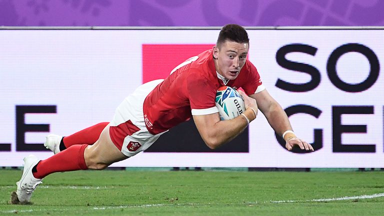 Joshua Adams goes over the line to score for Wales