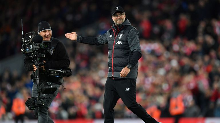 Jurgen Klopp in front of the Kop after the final whistle