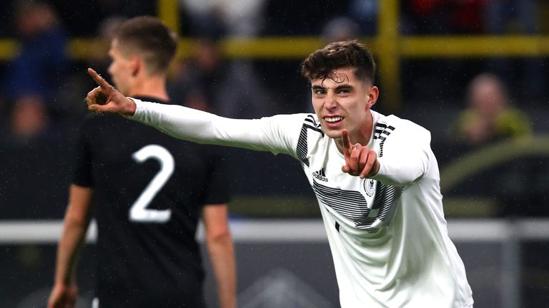 Kai Havertz of Germany celebrates after scoring his side's second goal against Argentina