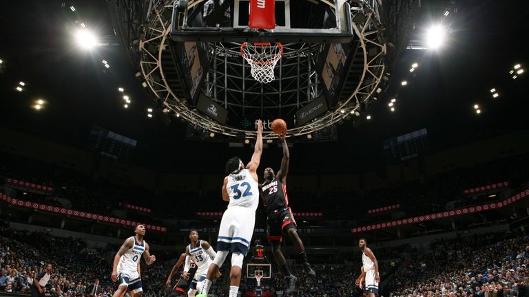 Kendrick Nunn of the Miami Heat shoots the ball against the Minnesota Timberwolves