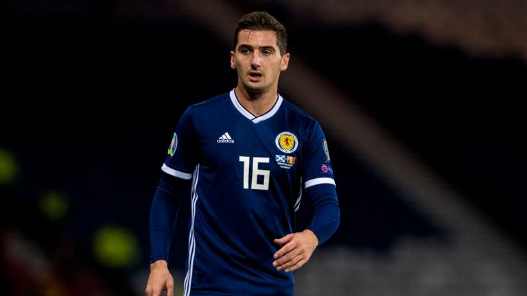 Kenny McLean in action for Scotland during a UEFA Euro 2020 qualifier between Scotland and Belgium, at Hampden Park, on September 9, 2019, in Glasgow, Scotland.