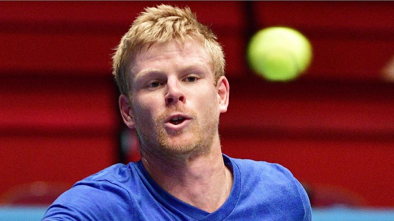 Great Britain's Kyle Edmund returns during the match against Italy's Matteo Berrettini (unseen) at the ATP Open Tennis tournament in Vienna, Austria, on October 21, 2019