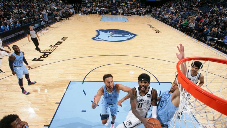 Kyrie Irving of the Brooklyn Nets shoots the ball against the Memphis Grizzlies