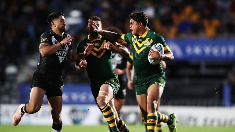 during the international Rugby League Test Match between the New Zealand Kiwis and the Australia Kangaroos at Mt Smart Stadium on October 13, 2018 in Auckland, New Zealand.