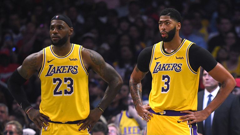 Los Angeles Lakers LeBron James and Anthony Davis in action vs the LA Clippers