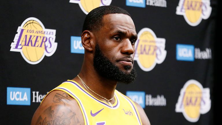 LeBron James #23 of the Los Angeles Lakers speaks to the media during media day on September 27, 2019 at the UCLA Health Training Center in El Segundo, California