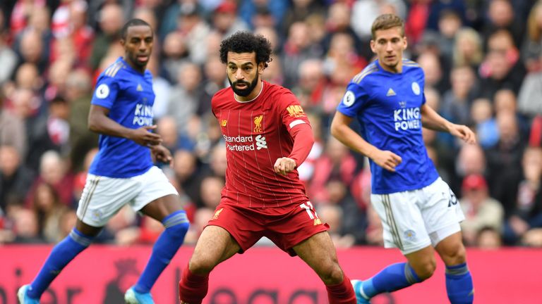 Mo Salah in action for Liverpool against Leicester